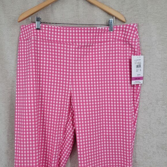 Intro Audrey Ankle Cropped Pants Pink White Gingham Women's Plus Size 18W - Picture 3 of 14